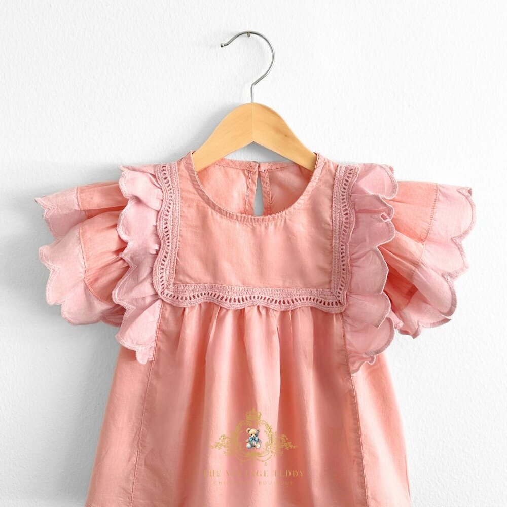 NWT Pretty Girls Blouse Lovely Ruffled Scalloped Cap Sleeves Bohemian Blush 2T - Picture 3 of 5